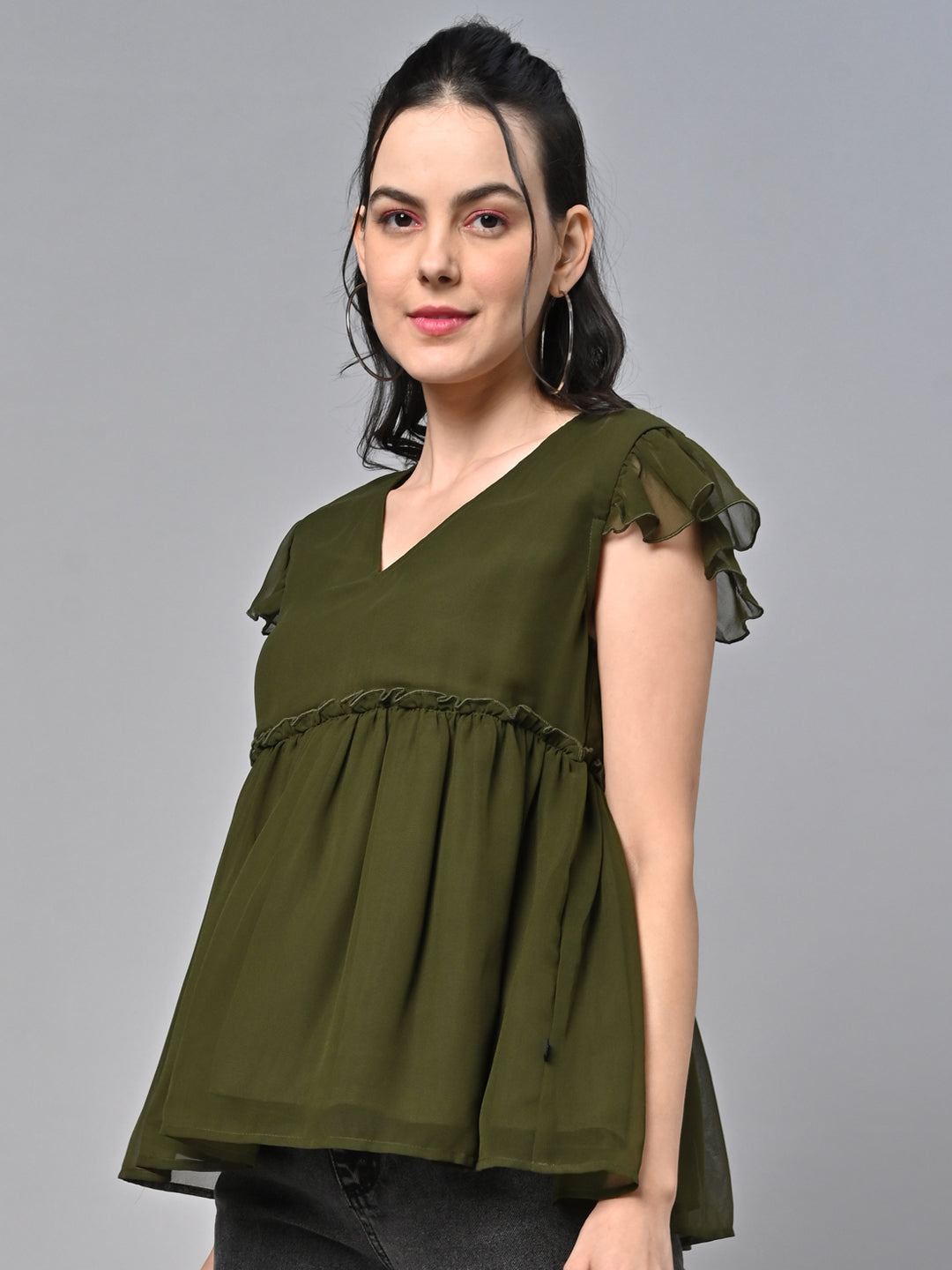 Olive Green Georgette Solid Top
