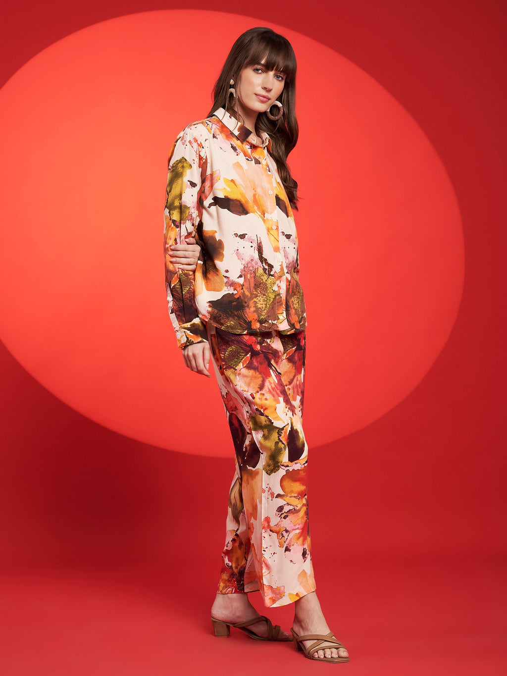 Peach & Rust Floral Printed Co-Ord Set