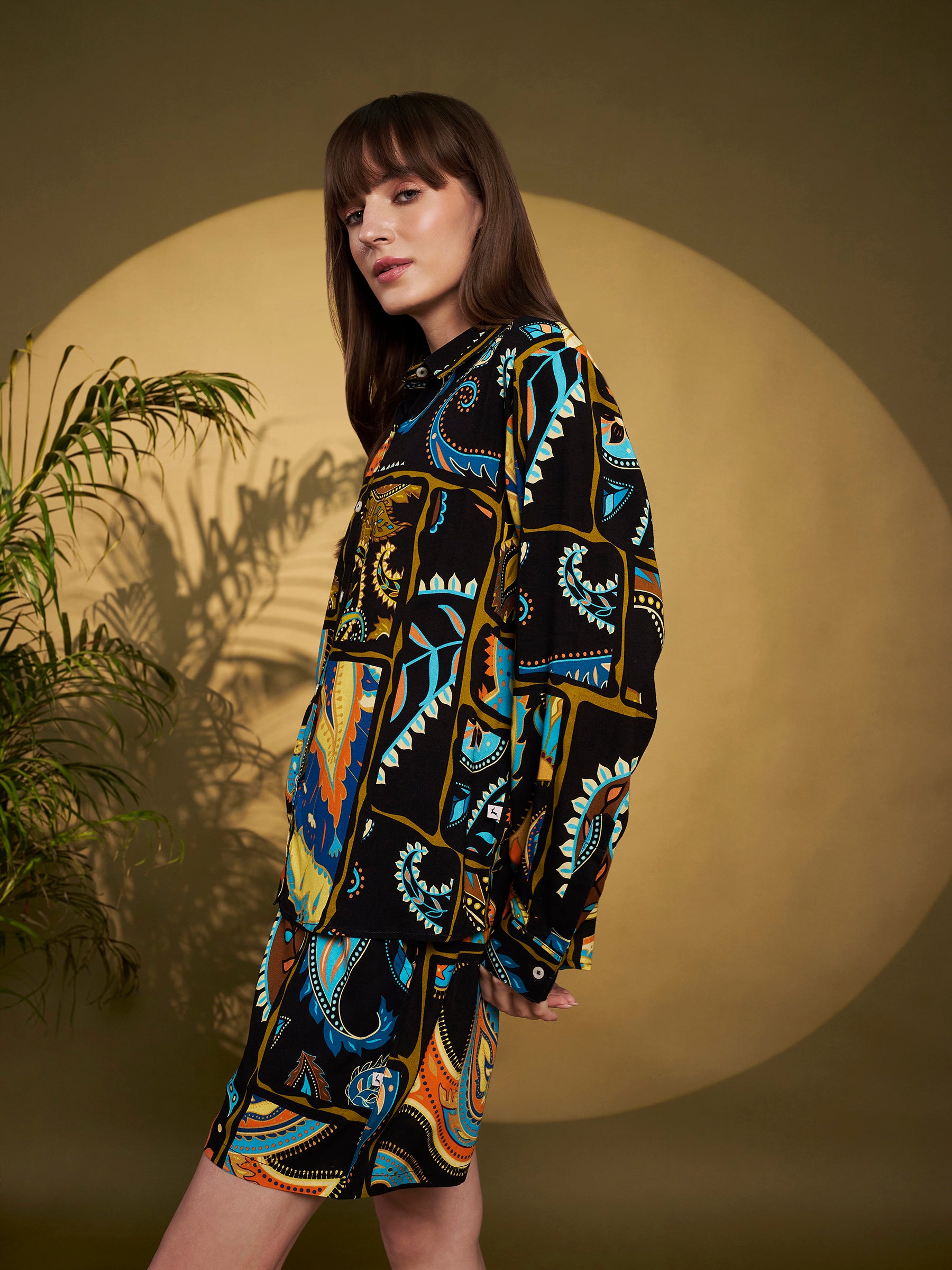 Black Multicolor Printed Shirt-Shorts Co-Ord Set