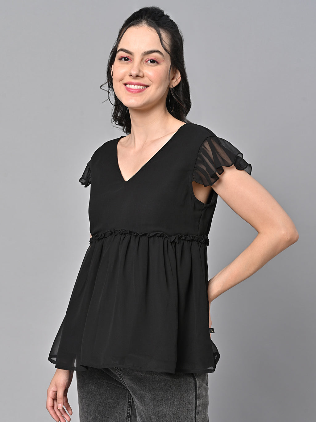 Black Georgette Solid Top