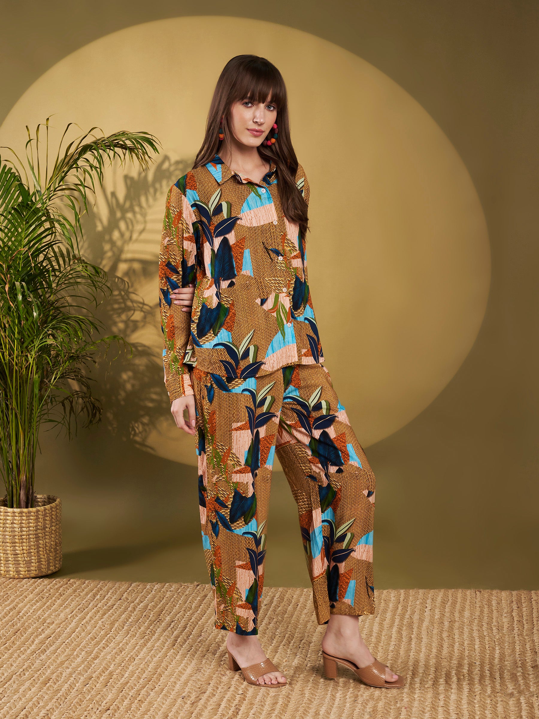 Brown & Teal Abstract Tropical Co-Ord Set