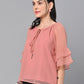 Valbone Women’s Peach Color Solid Top With Half-Sleeves