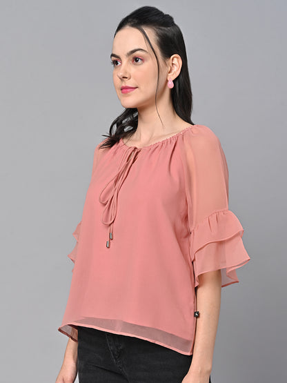Valbone Women’s Peach Color Solid Top With Half-Sleeves