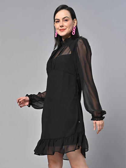 Valbone Women’s Black Georgette Solid  short Dress