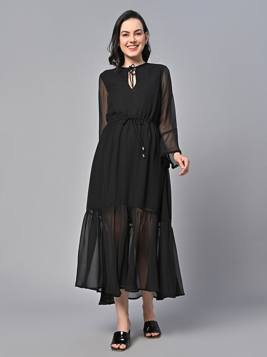 Black Solid Print maxi Dress