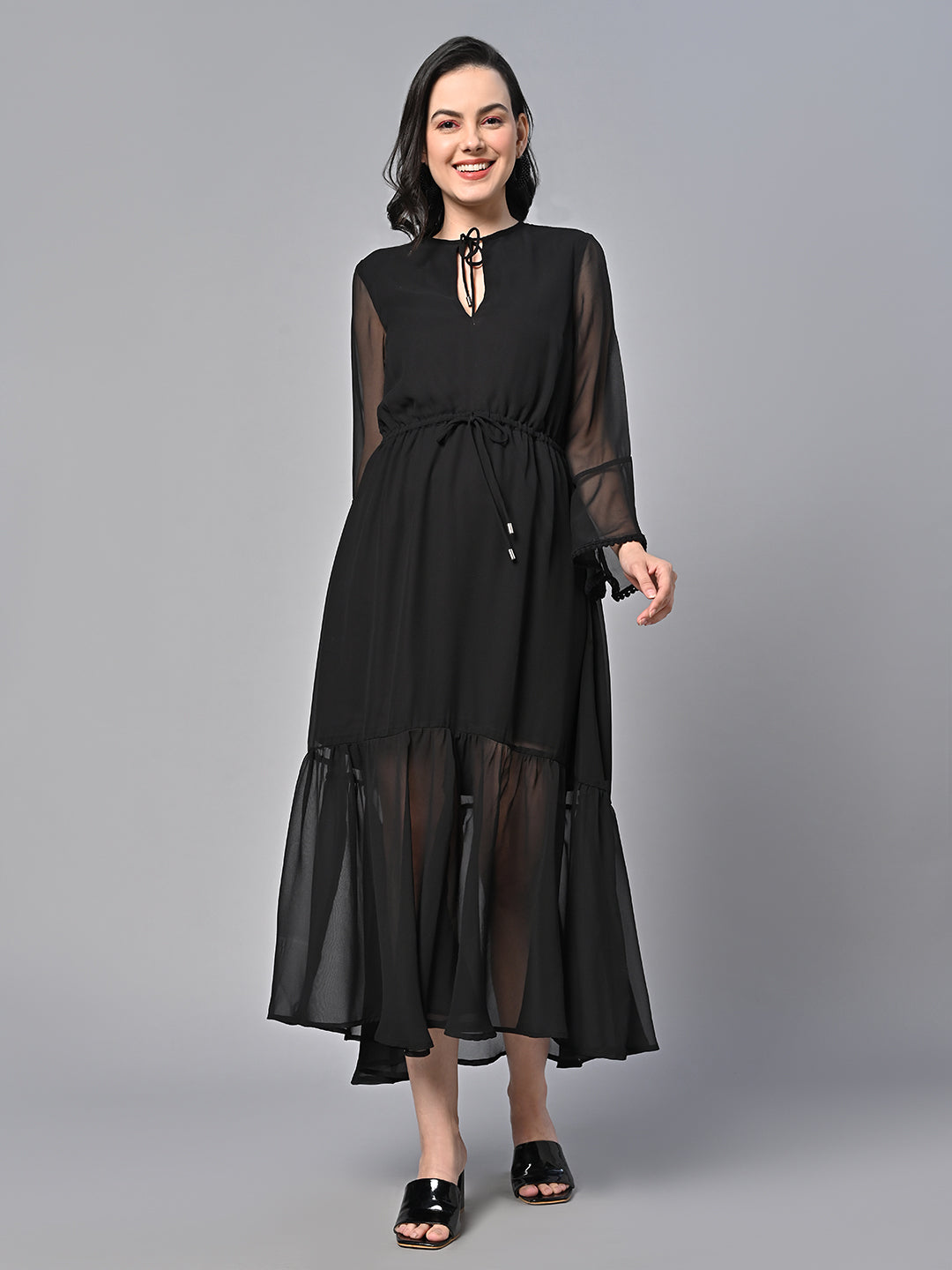 Black Solid Print maxi Dress