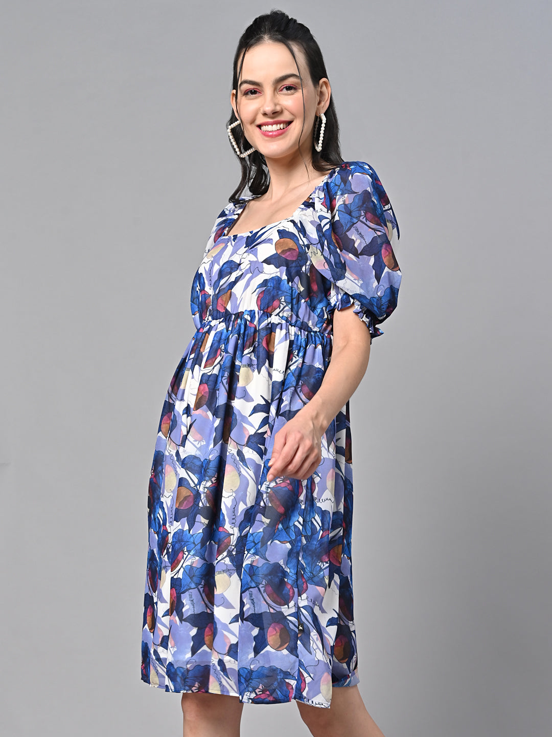 Valbone Women’s Solid Blue Colour Georgette Print Dress