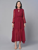 Red Solid Print Maxi Dress