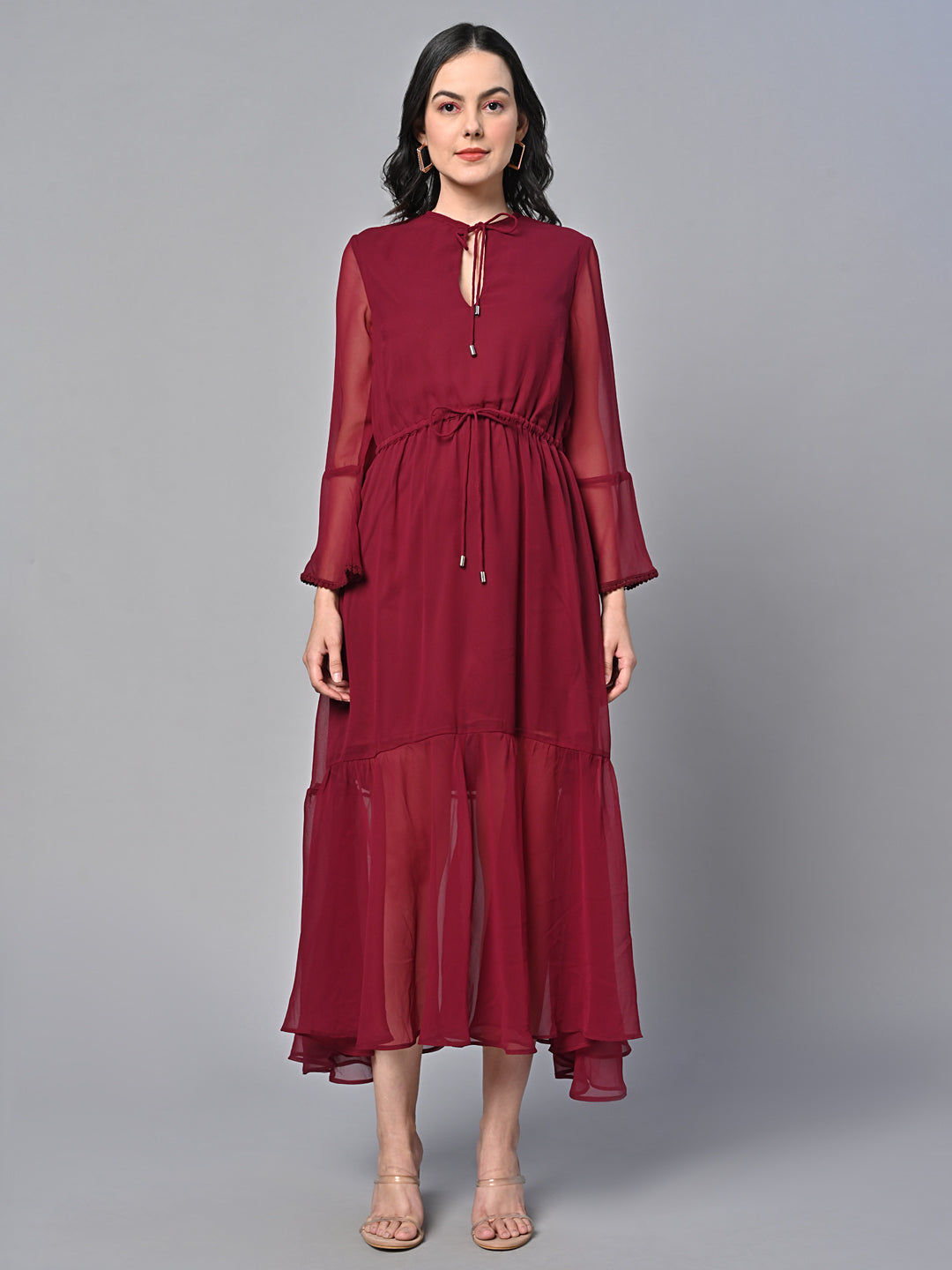 Red Solid Print Maxi Dress