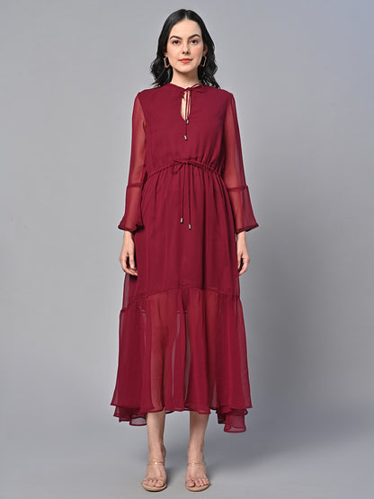 Valbone Women’s Red Georgette Solid Print Dress