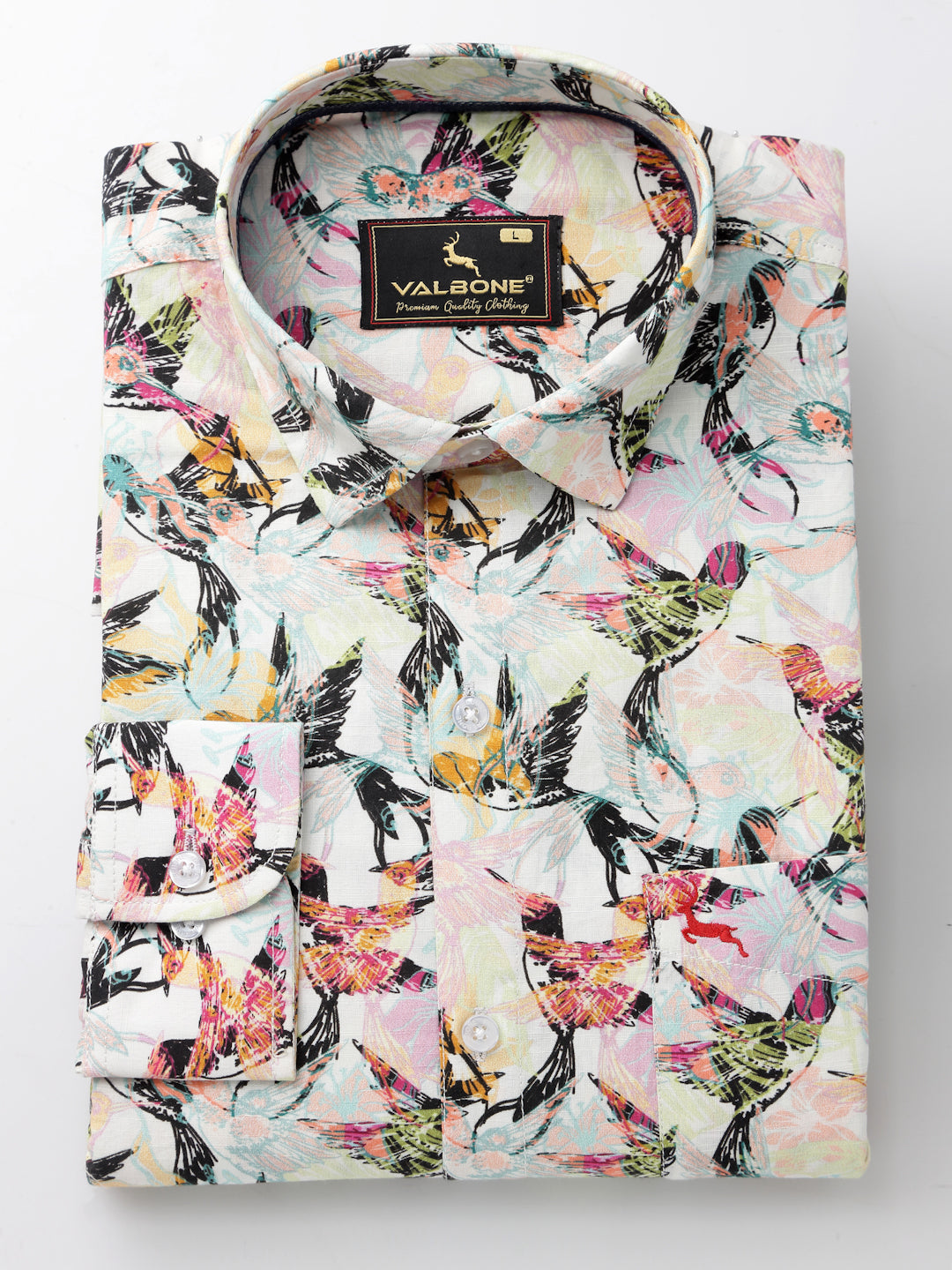 Valbone Men’s Digital Print Birds Printed Regular Fit Casual Shirt Full Sleeves