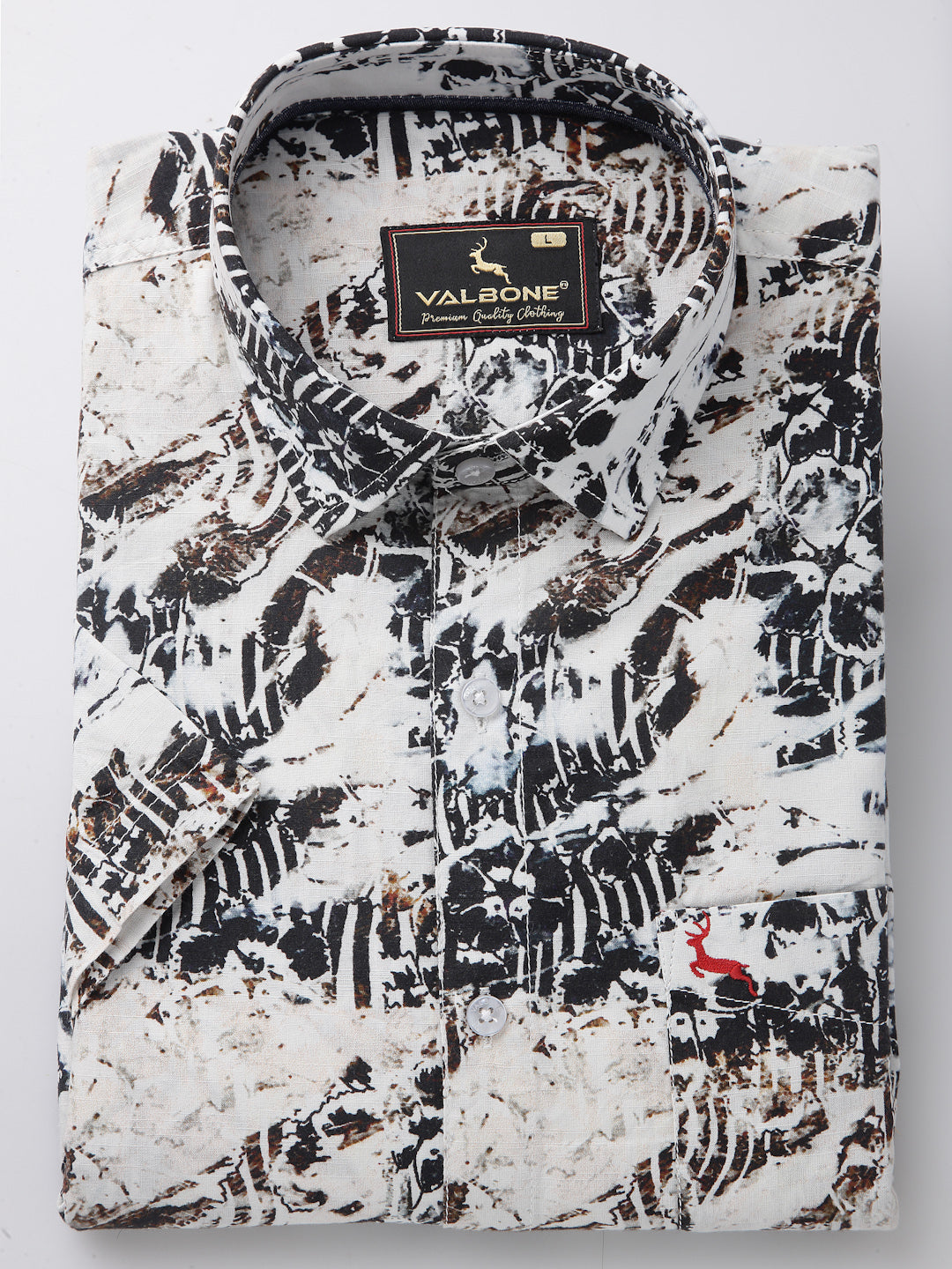 Valbone Men’s Black Digital Print Regular Fit Casual Shirt Half Sleeves