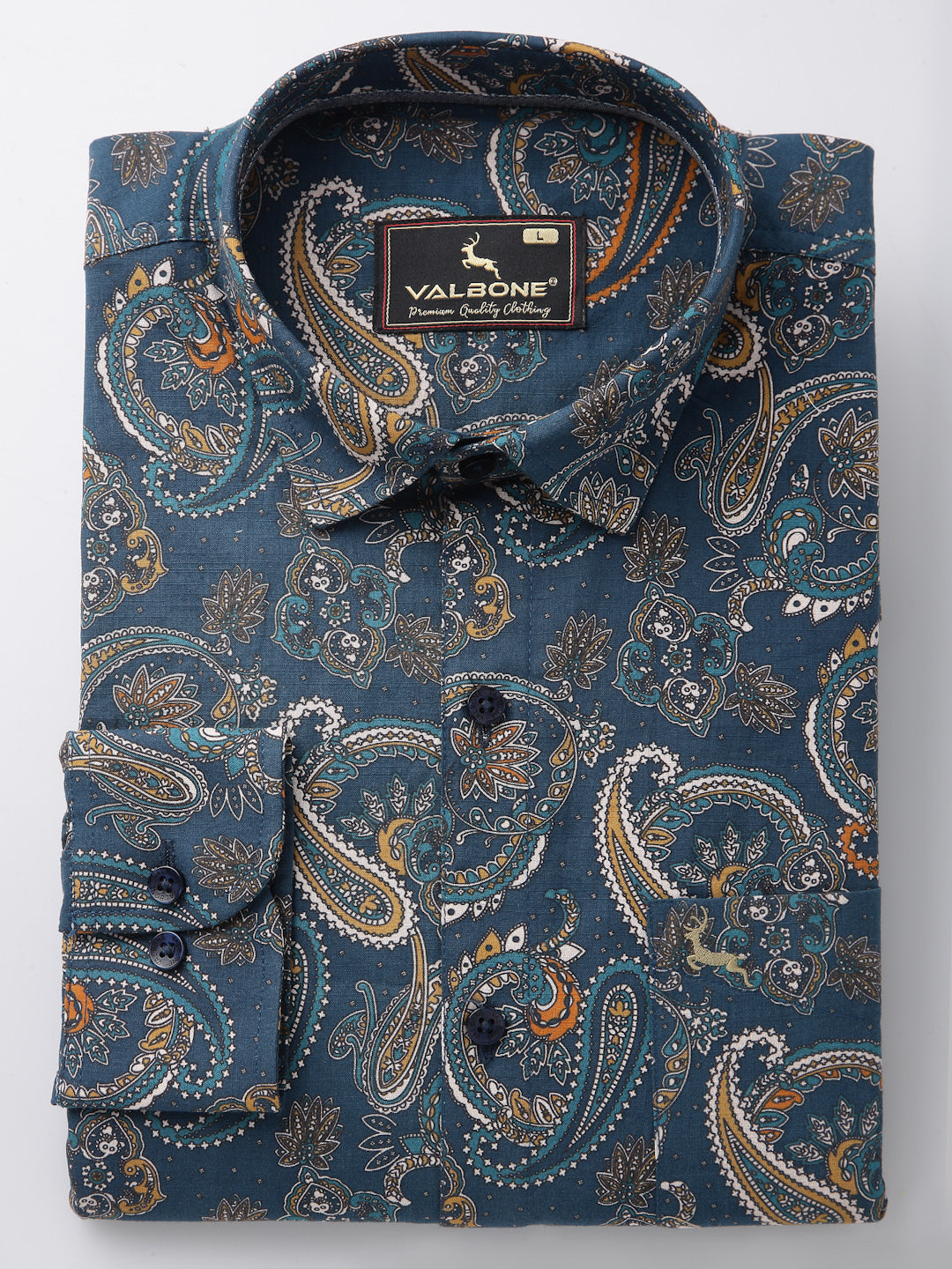 Valbone Men’s Blue Digital Print Paisley Design Regular Fit Casual Shirt Full Sleeves