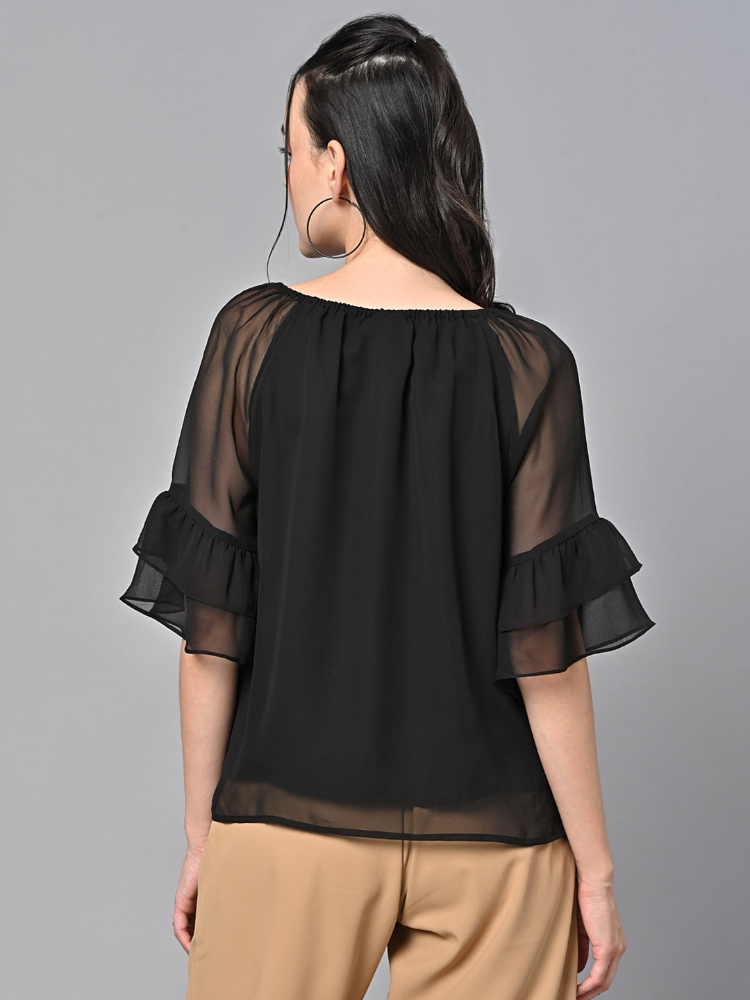 Valbone Women’s Black Color Solid Top With Half-Sleeves