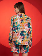 Multicolor Floral Printed Shirt-Shorts Co-Ord Set