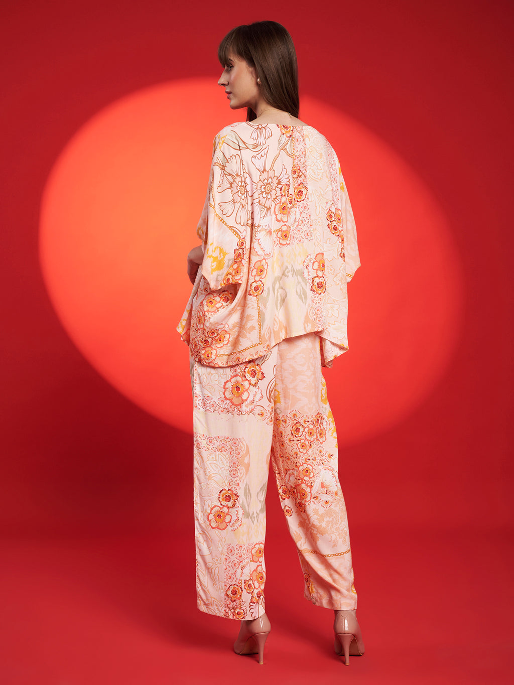 Peach Floral Kaftan Co-Ord Set