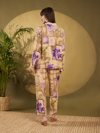 Beige & Lavender Abstract Floral Co-Ord Set