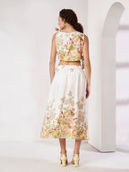 Women's White Floral Crop Top & Wrap Midi Skirt Co-Ord Set