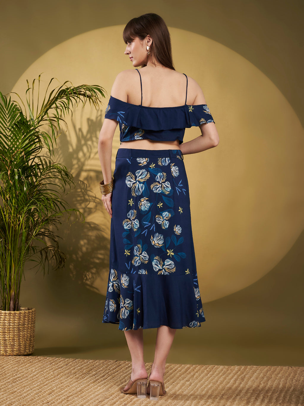 Navy Floral Ruffle Co-Ord Skirt Set