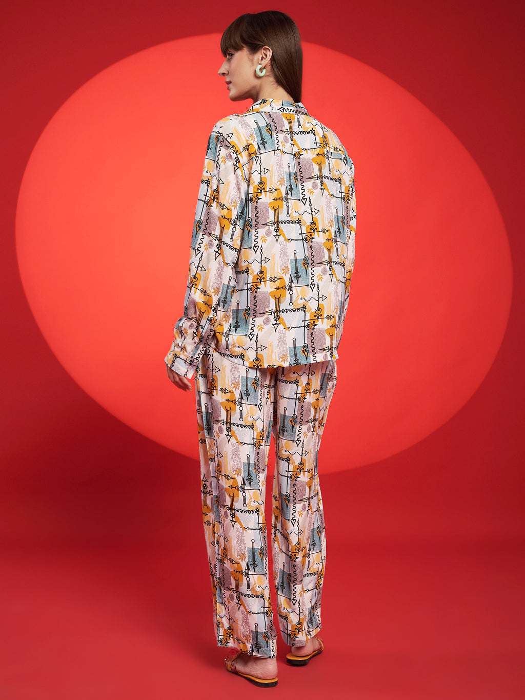 Beige & Mustard Abstract Printed Co-Ord Set