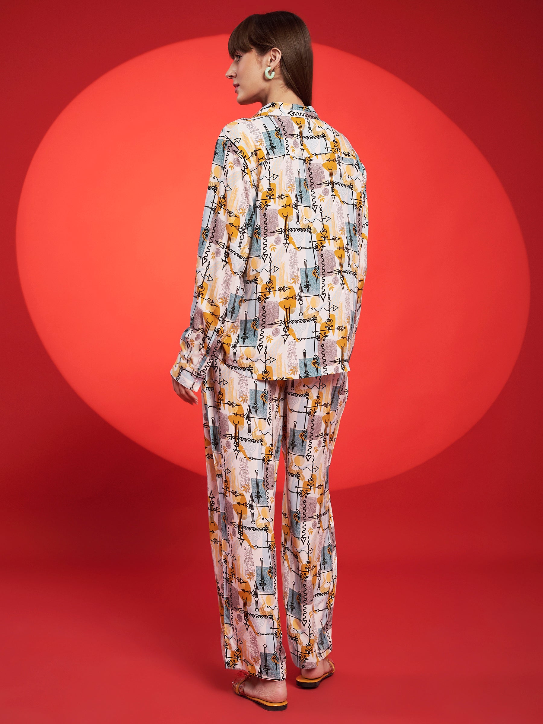 Beige & Mustard Abstract Printed Co-Ord Set