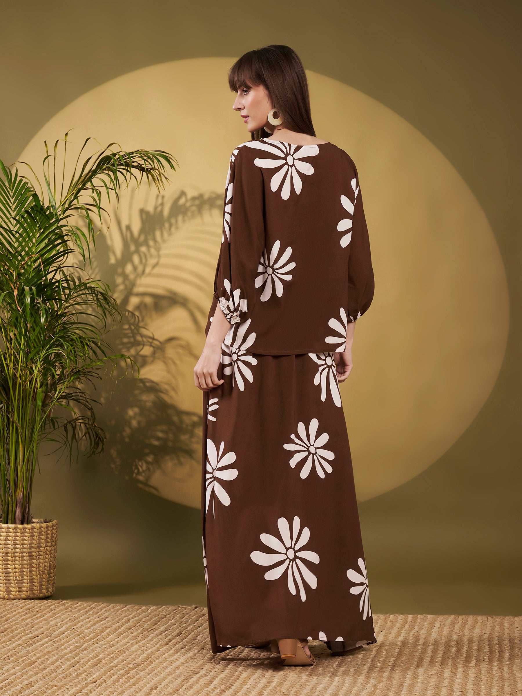 Chocolate Brown Floral Maxi Co-Ord Set