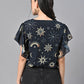 Valbone Women’s Black Georgette Print Top With Short-Sleeves