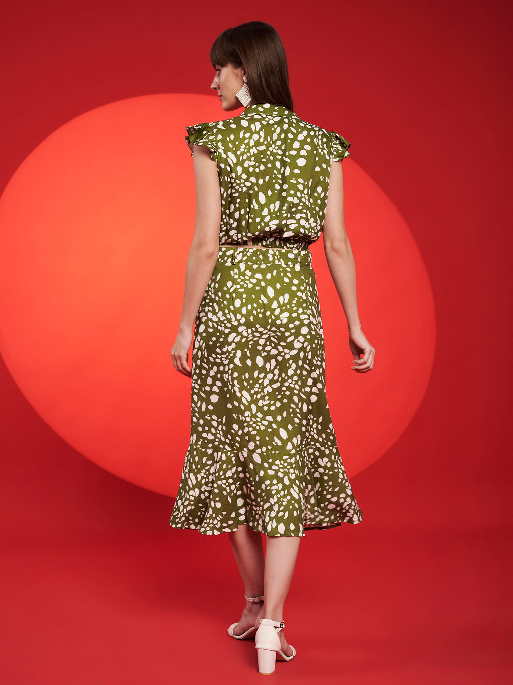 Navy Floral Belted Midi Dress