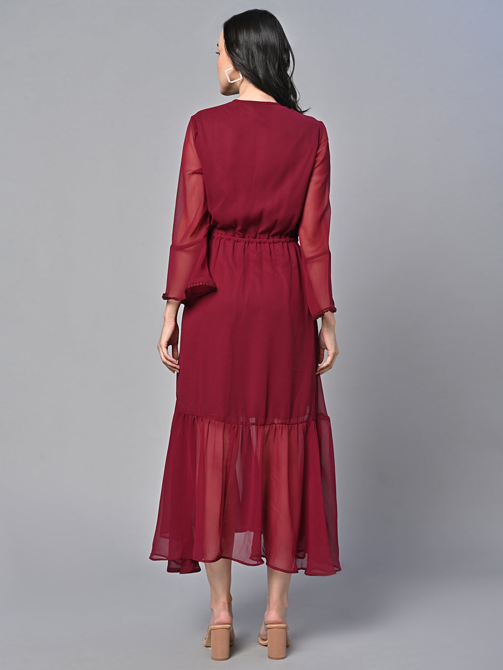 Red Solid Print Maxi Dress