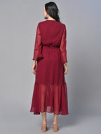 Red Solid Print Maxi Dress