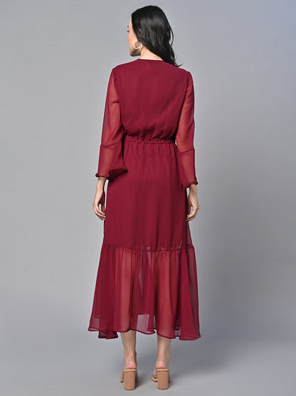 Valbone Women’s Red Georgette Solid Print Dress