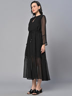 Black Solid Print maxi Dress