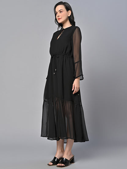 Valbone Women’s Black Georgette Solid Print maxi Dress