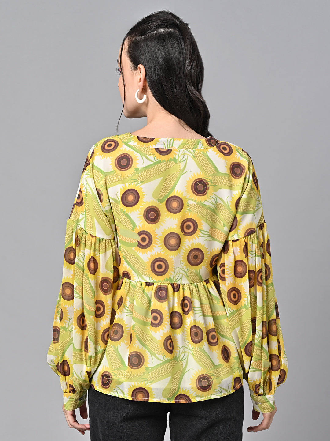 Valbone Women’s Yellow Color Digital Print Top Full Sleeves