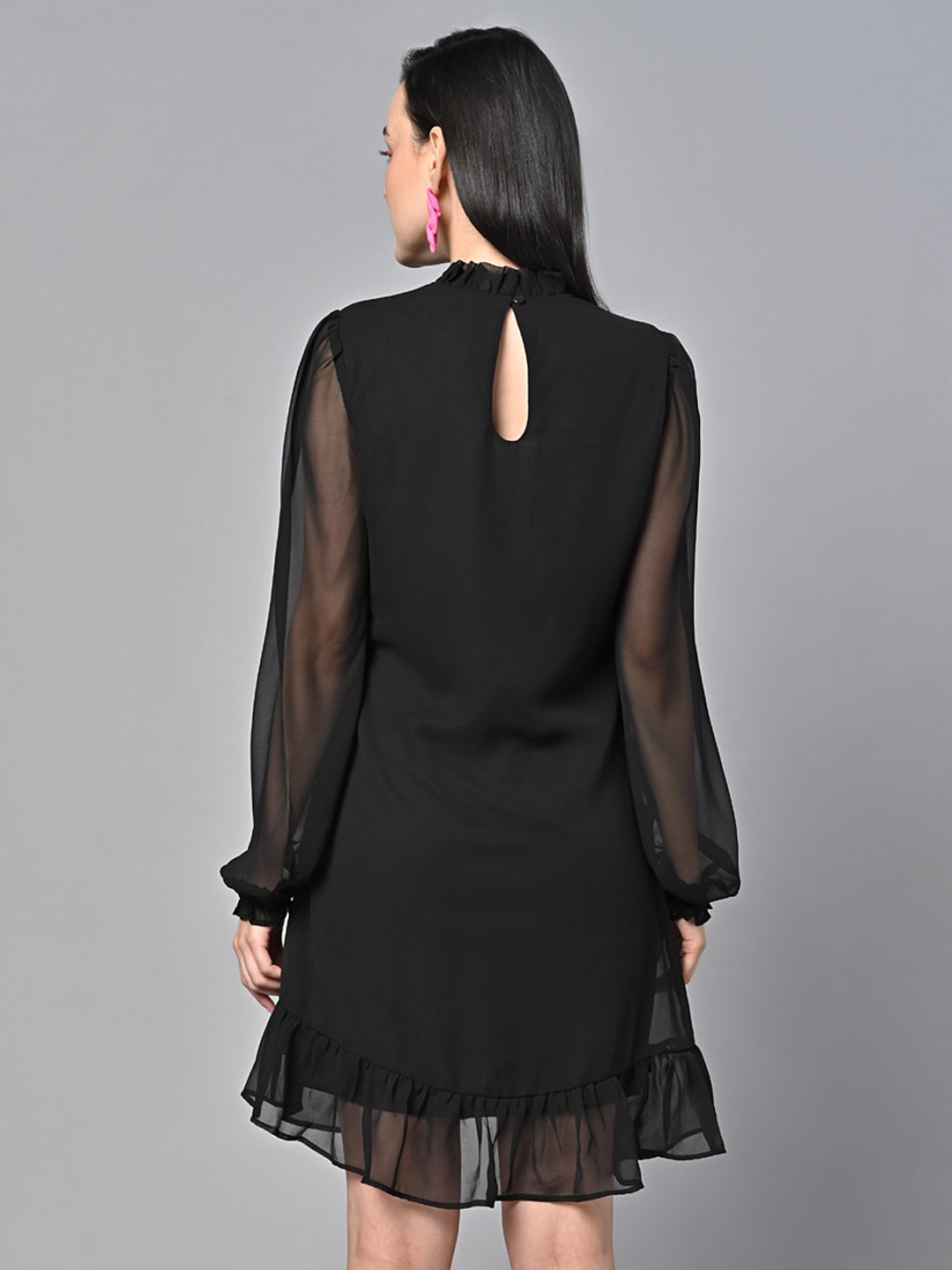 Valbone Women’s Black Georgette Solid Print Dress