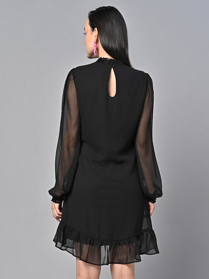 Valbone Women’s Black Georgette Solid  short Dress