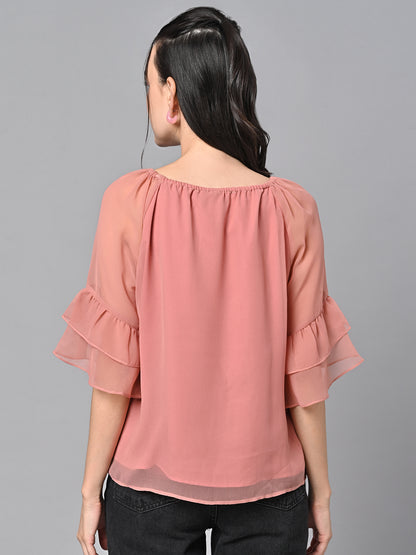 Valbone Women’s Peach Color Solid Top With Half-Sleeves