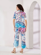 Women's Multicolor Scenic Print Shirt & Straight-Fit Pants Co-Ord Set