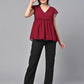 Valbone Women’s Red Georgette Solid Top With Short-Sleeves