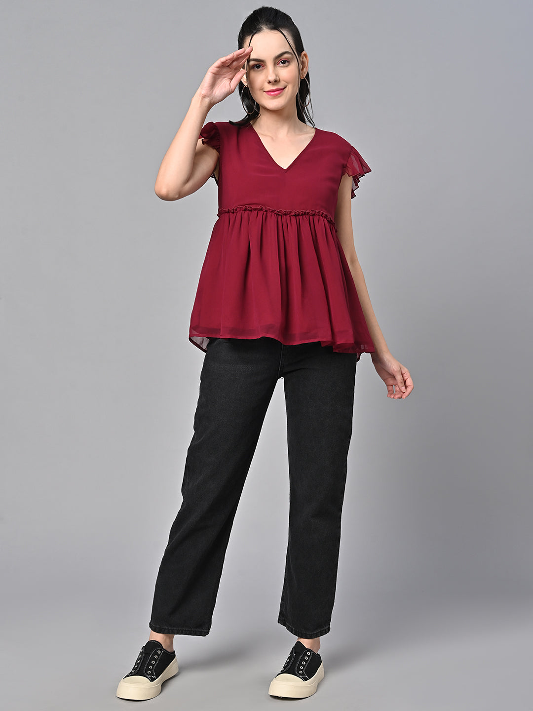 Red Georgette Solid Top