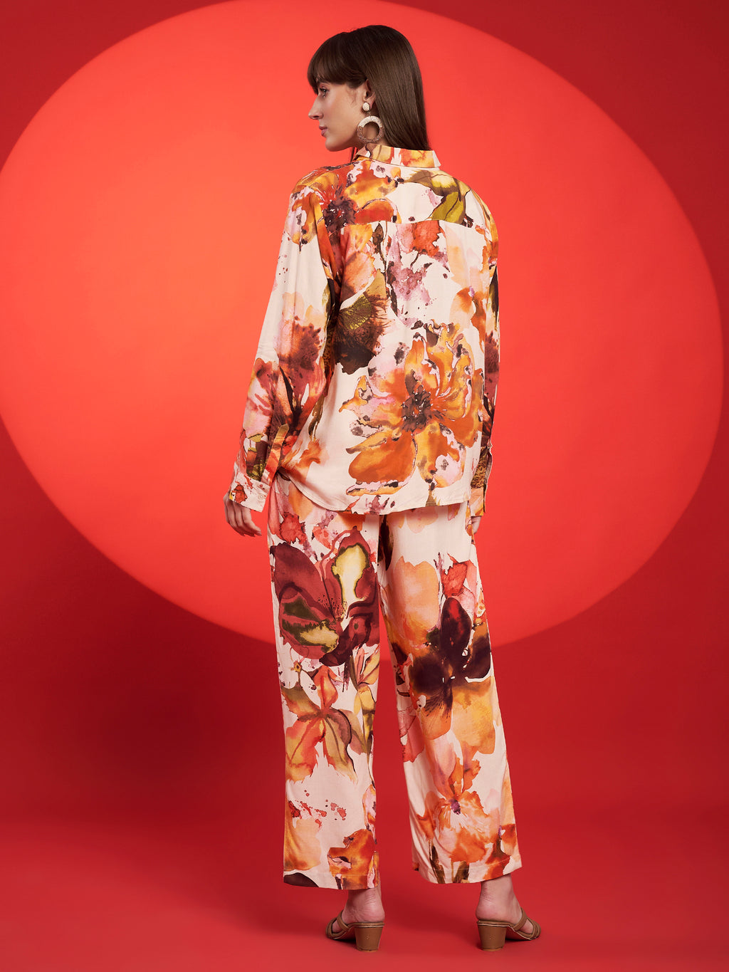 Peach & Rust Floral Printed Co-Ord Set