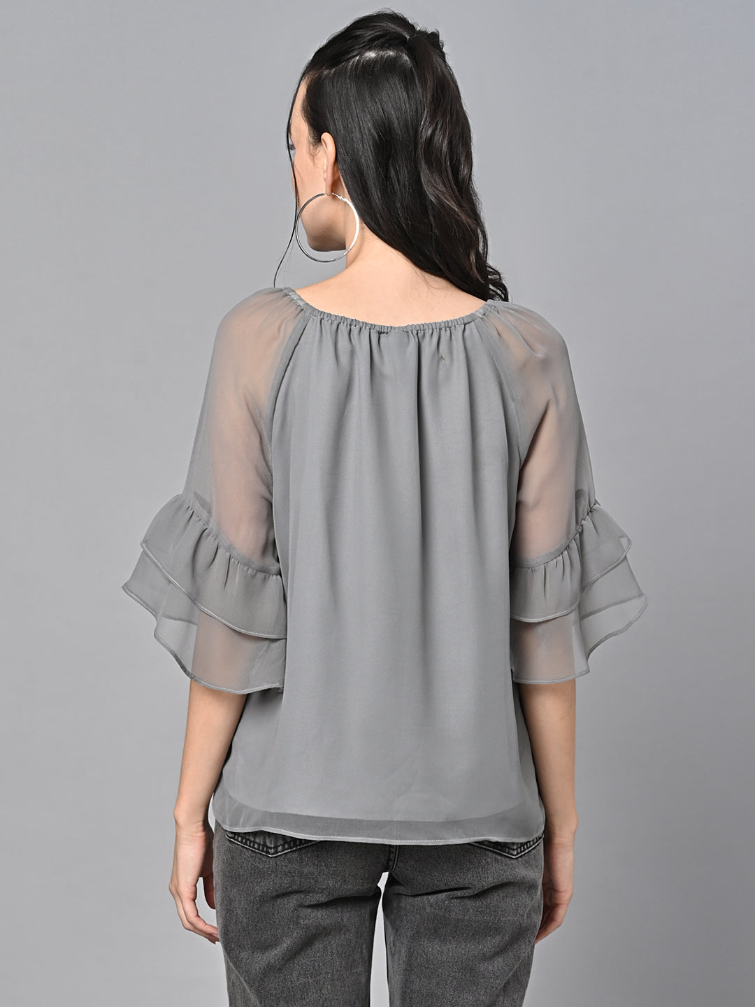 Valbone Women’s Grey Color Solid Top With Half-Sleeves
