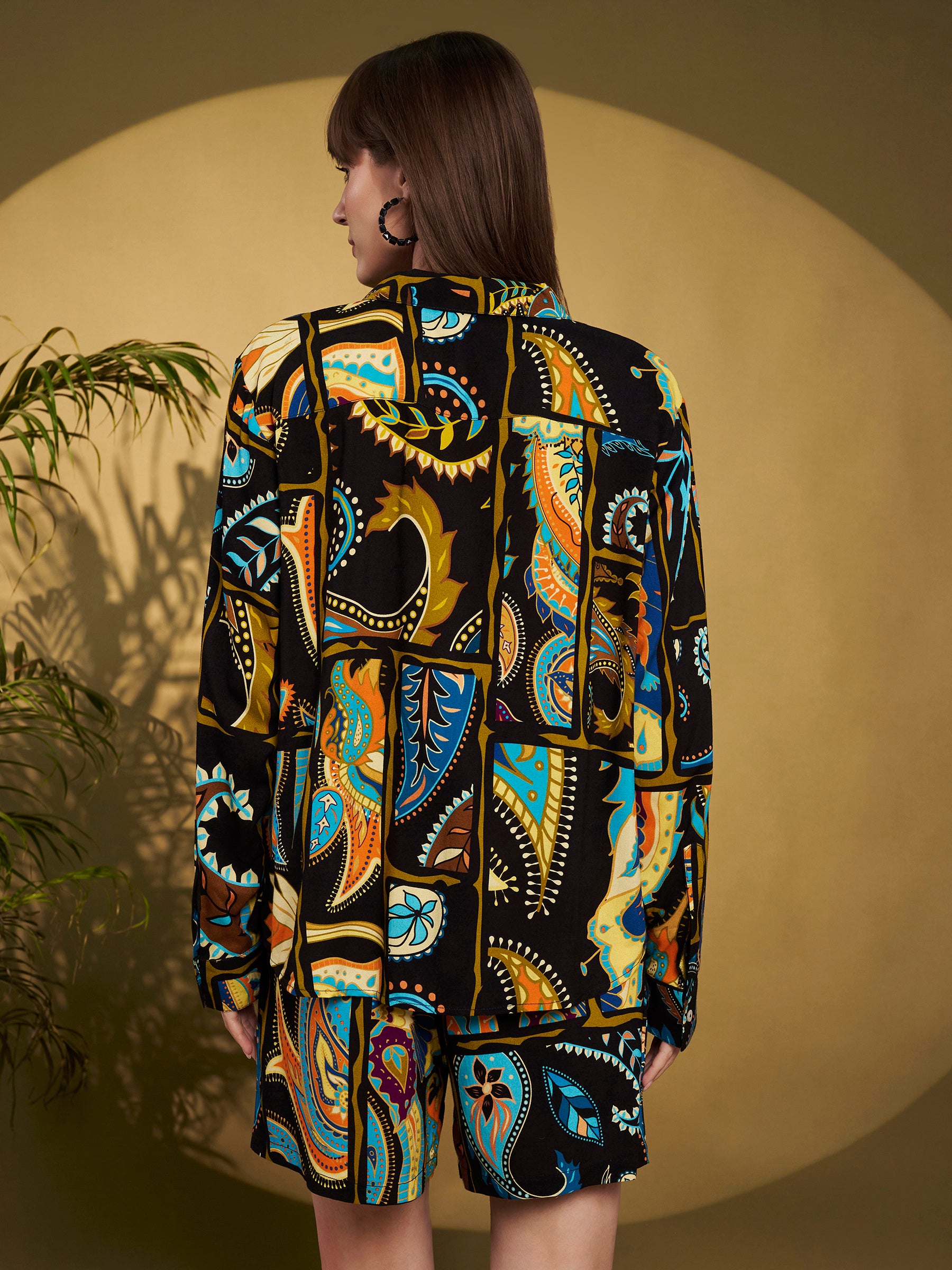 Black Multicolor Printed Shirt-Shorts Co-Ord Set