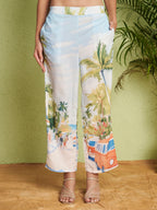 Women's Sky Blue Scenic Print Shirt & Straight-Fit Pants Co-Ord Set