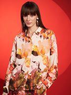 Peach & Rust Floral Printed Co-Ord Set