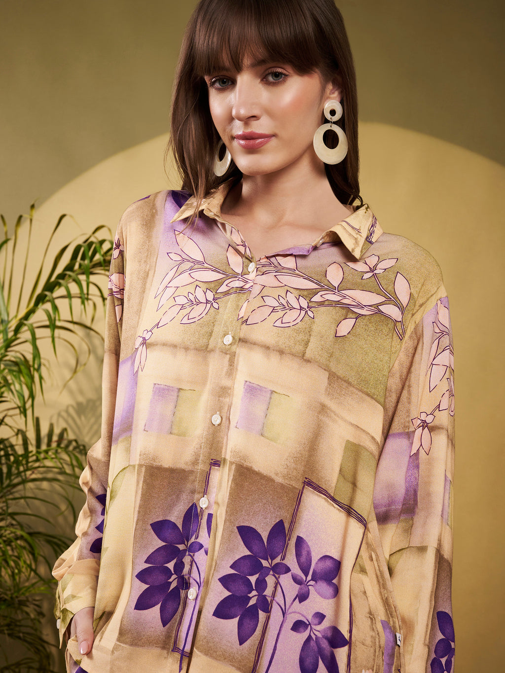 Beige & Lavender Abstract Floral Co-Ord Set
