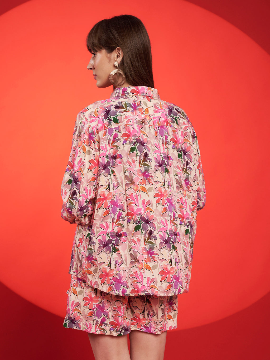 Peach & Mustard Floral Shirt-Shorts Co-Ord Set