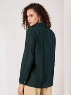Women Dark Green Textured Regular Fit Full Sleeve Casual Shirt