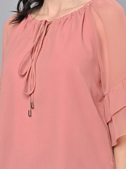 Valbone Women’s Peach Color Solid Top With Half-Sleeves