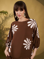 Chocolate Brown Floral Maxi Co-Ord Set